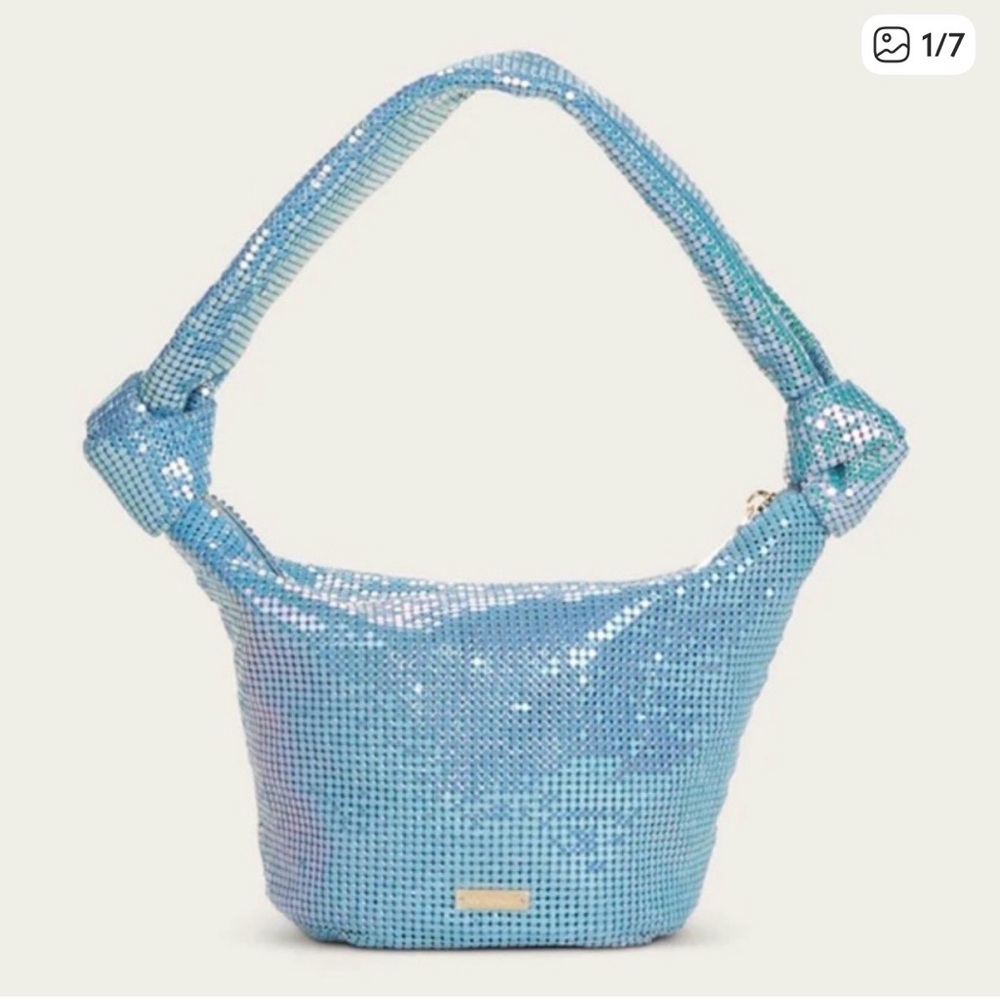 NWT CULT GAIA Gia/Sky Blue Sequin Knotted Shoulder Bag- HARD TO FIND
